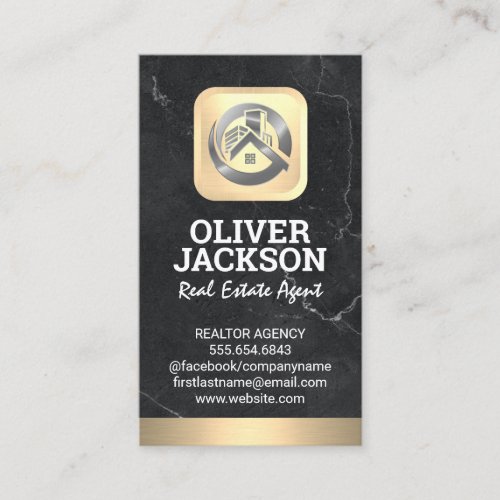 Real Estate Logo  Gold  Marble Business Card