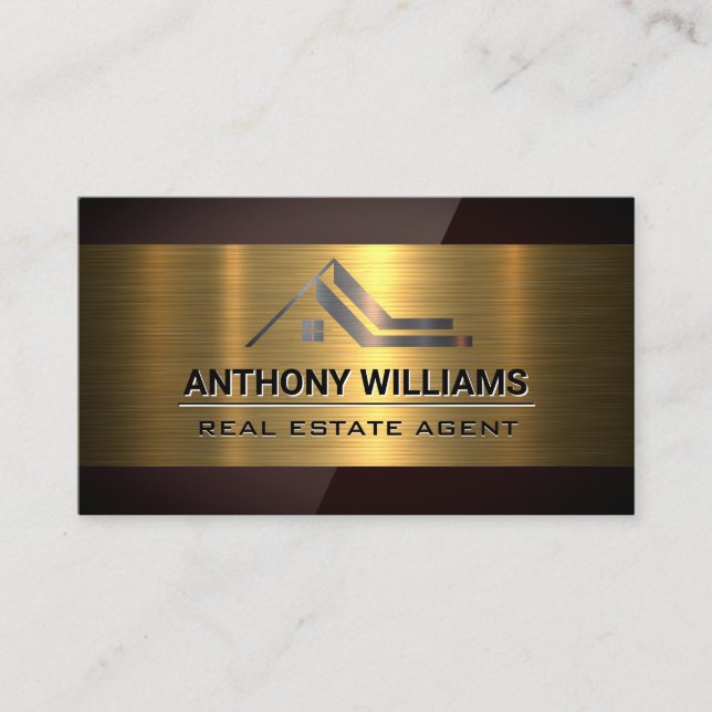 Real Estate Logo | Gold Metallic | Deep Red Gloss Business Card (Front)