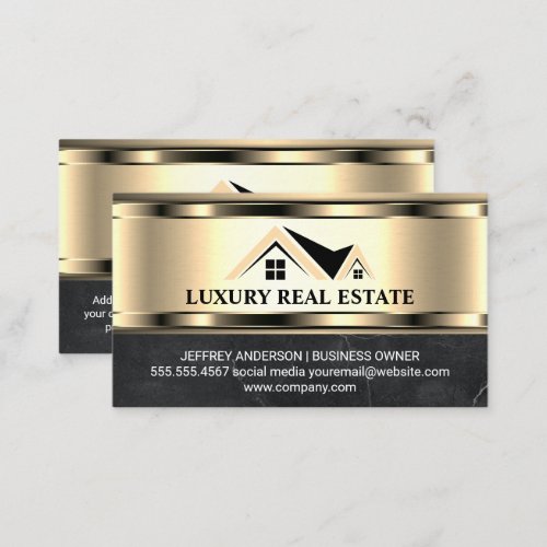 Real Estate Logo  Gold Metallic  Marble  Business Card