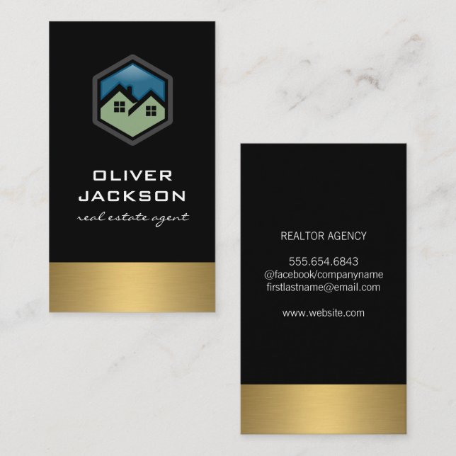 Real Estate Logo | Gold Trim Business Card (Front/Back)