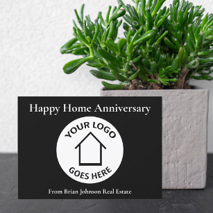 Real Estate Logo Happy Home Anniversary Black Card