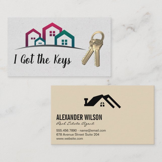 Real Estate Logo | Houses Keys Business Card (Front/Back)