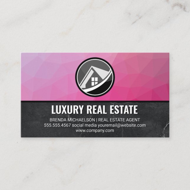 Real Estate Logo | Magenta Geometric | Marble Business Card (Front)