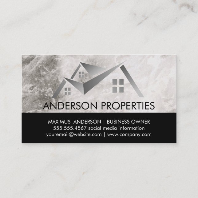 Real Estate Logo | Marble Business Card (Front)