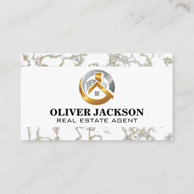 Real Estate Logo | Marble Trim Business Card (Front)
