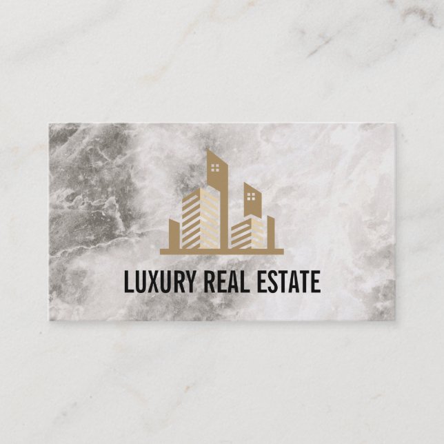 Real Estate Logo | Marble Trim | Lux Business Card (Front)