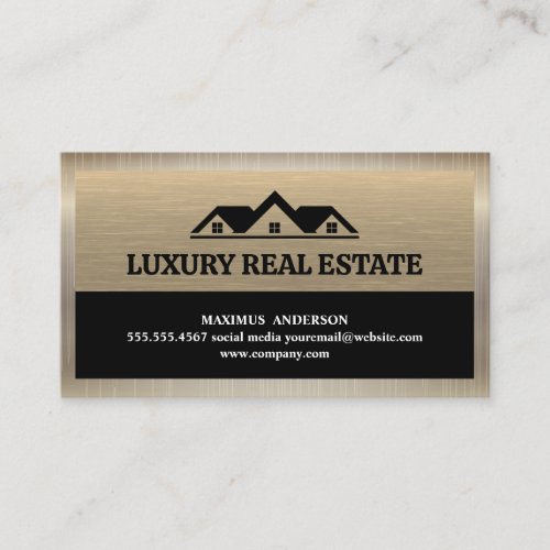 Real Estate Logo  Metal Background Business Card