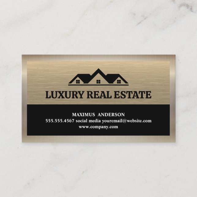 Real Estate Logo | Metal Background Business Card (Front)