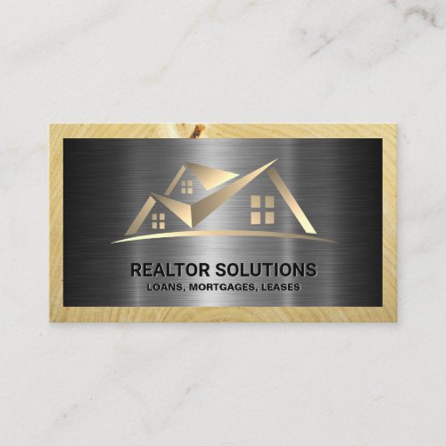 Real Estate Logo  Metallic and Wood Business Card