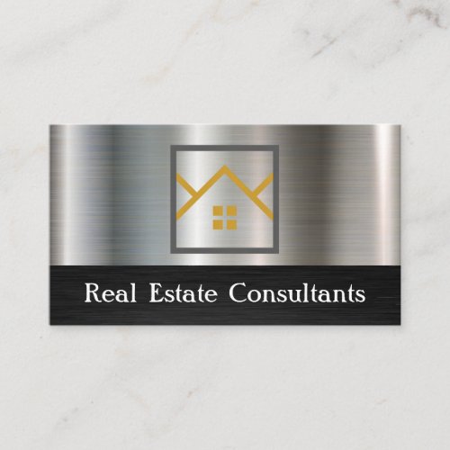 Real Estate Logo  Metallic Black Business Card