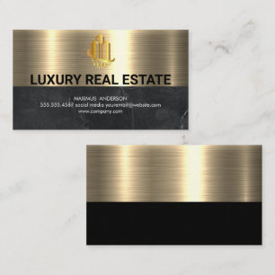 Real Estate Logo Metallic Gold Black Marble Business Card