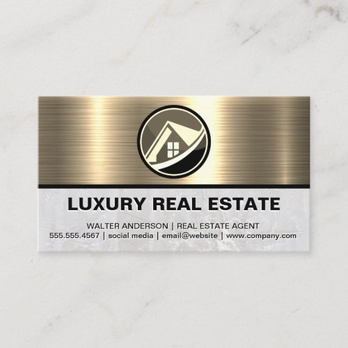 Real Estate Logo  Metallic Gold Marble Business Card