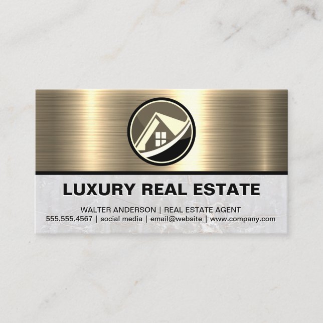 Real Estate Logo | Metallic Gold Marble Business Card (Front)