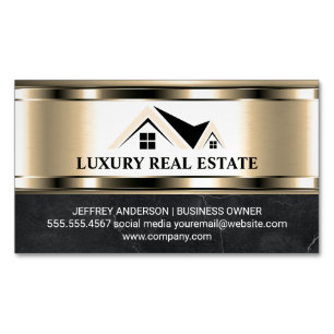 Real Estate Logo   Metallic Gold Marble  Business Card Magnet