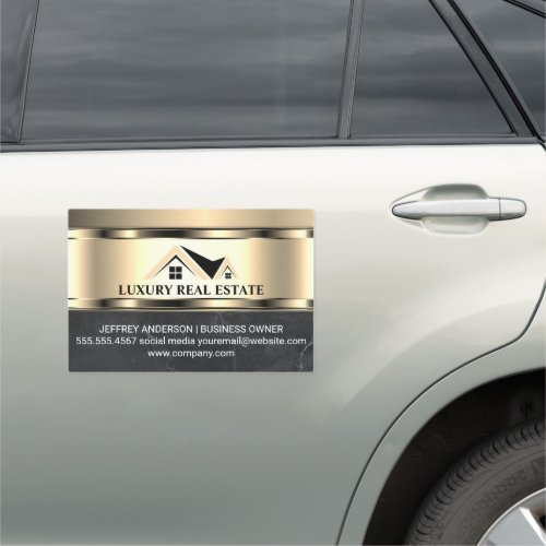Real Estate Logo | Metallic Gold Marble Car Magnet Real Estate Logo | Metallic Gold Marble Car Magnet