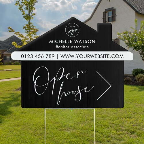 Real Estate Logo Open House For Sale Black  White Sign
