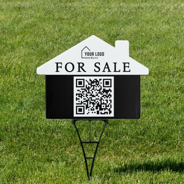 Real Estate Logo QR Code For Sale House Shaped Sign (Insitu)