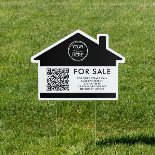 Real Estate Logo QR Code House Sign - Real estate house yard sign featuring your business logo, a simple editable text template, and a QR code for you to replace with your own.