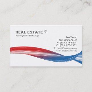 Real Estate Logo Red Blue Swoosh Modern White Business Card