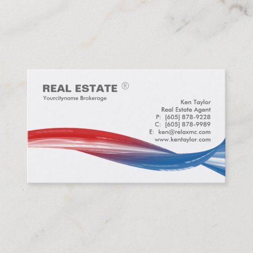 Customizable Real Estate Logo Red Blue Swoosh Modern White Business Card Template