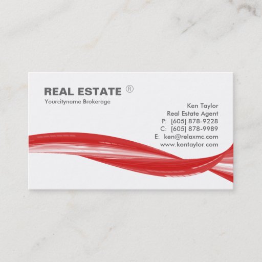 Customizable Real Estate Logo Red Swoosh Modern White Business Card