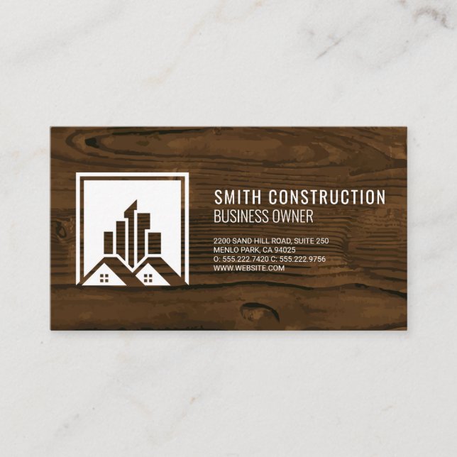 Real Estate Logo | Wood Background Business Card (Front)