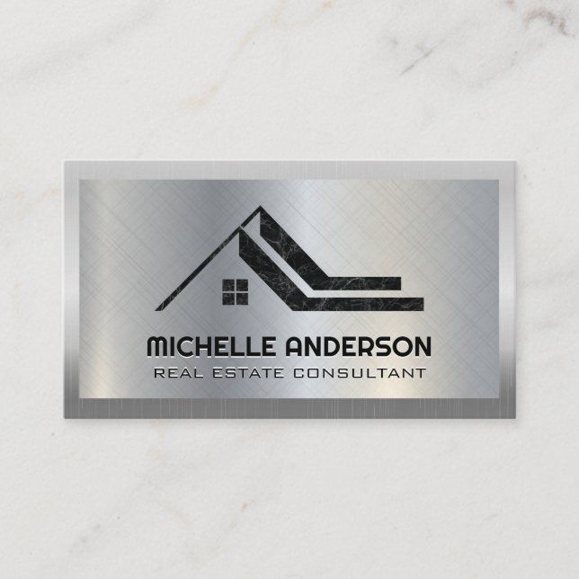 Real Estate Marble Logo | Metallic Business Card (Front)