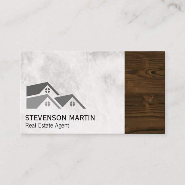 Real Estate | Marble | Wood Grain Trim Business Card (Front)