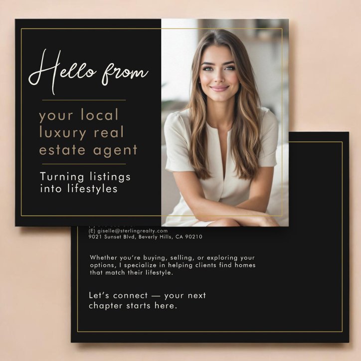 Real Estate Marketing Black Gold Postcard