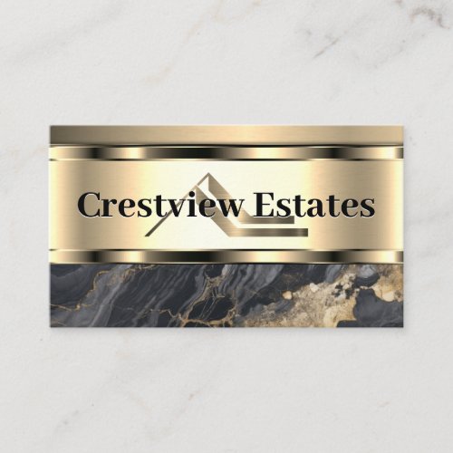 Real Estate Metal Gold Logo  Marble Business Card