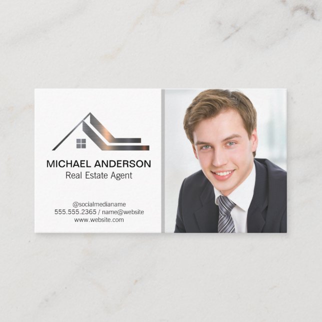 Real Estate Metal Logo | Business Man Card (Front)