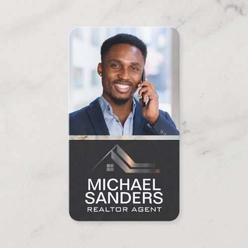 Real Estate Metal Logo | Business Man on Phone Card