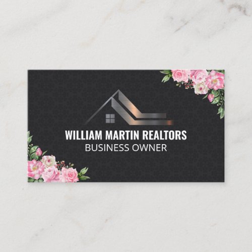 Real Estate Metal Logo  Flowers Business Card