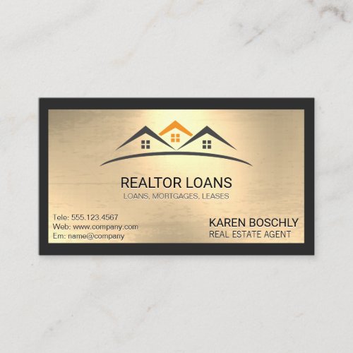 Real Estate  Metallic Background with Border Business Card
