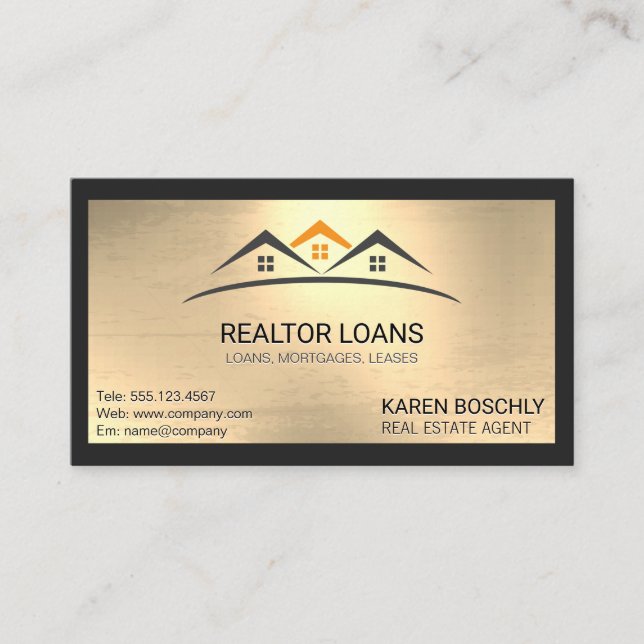 Real Estate | Metallic Background with Border Business Card (Front)