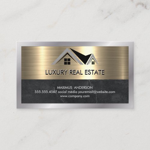 Real Estate  Metallic Gold Marble Business Card