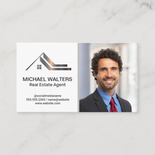 Real Estate Metallic Logo  Business Man Business Card