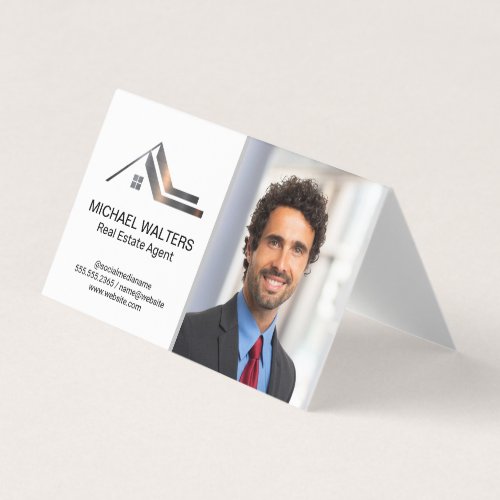 Real Estate Metallic Logo  Business Man Business Card