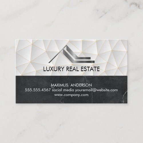 Real Estate Metallic Logo  Geometric  Marble Business Card