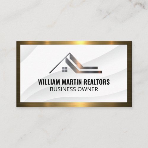 Real Estate Metallic Logo  Gold Frame Business Card