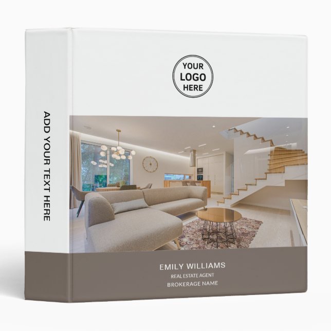 Real Estate Minimal Logo Photo QR Code 3 Ring Binder (Front/Spine)