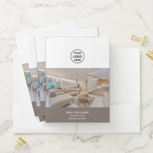 Real Estate Minimal Logo Photo QR Code Pocket Folder