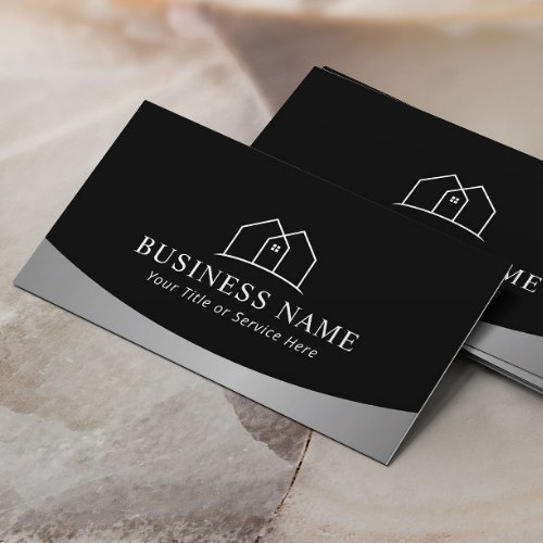 Real Estate Minimalist House Logo Modern Metallic Business Card