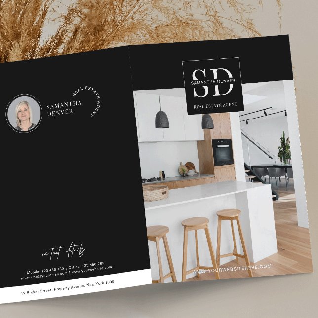 Real Estate Minimalist Monogram Logo Black Photo Pocket Folder (Creator Uploaded)