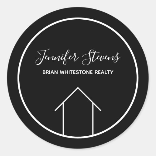 Real Estate Modern Black White Custom House Classic Round Sticker