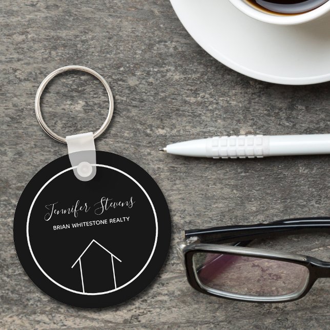 Real Estate Modern Black White Custom House Keychain (Creator Uploaded)