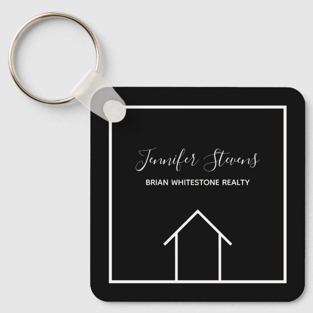 Real Estate Modern Black White Custom Open House Keychain (Front)