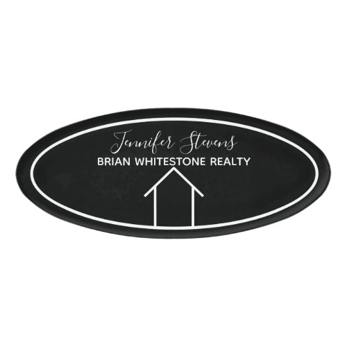 Real Estate Modern Black White Custom Realtor Name Tag