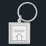 Real Estate Modern Black White Monogram Realtor Keychain<br><div class="desc">This modern realtor keychain is custom made with your realty company name under the the agent name in chic typography. This minimalist monogrammed black and white key chain feature a simple line drawing of a house. Contemporary monogram gift for an agent working to help you buy a home.</div>