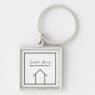 Real Estate Modern Black White Monogram Realtor Keychain